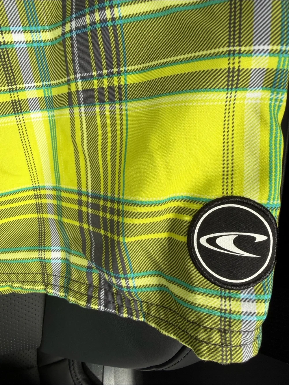 O'Neill Neon Green Plaid Cargo Swim Shorts